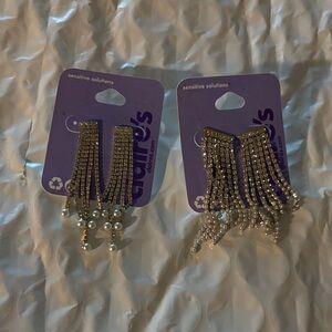 Claire's Gold Rhinestone Fringe Earrings with Pearl Drops